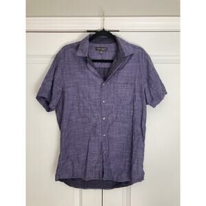 Robert Barakett Linen Shirt Mens Medium Purple Montreal Button Up Chest Pocket